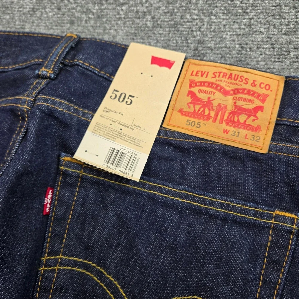 Levis 505 Jeans Mens 31x32 Dark Indigo Regular Fit Straight Leg Denim Casual